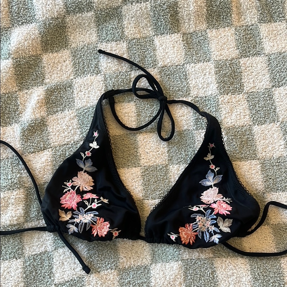 Topshop Floral Embroidered Bikini Top